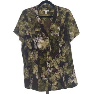 Croft and Barrow Women size 1X button up polyester green blouse
